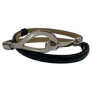 ANOTHER LINE Inc M/L Adjustable Equestrian Bit Clasp Black Leather Skinny Belt
